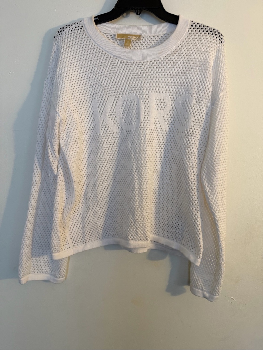 Michael Kors White Open-Knit Logo Sweatshirt